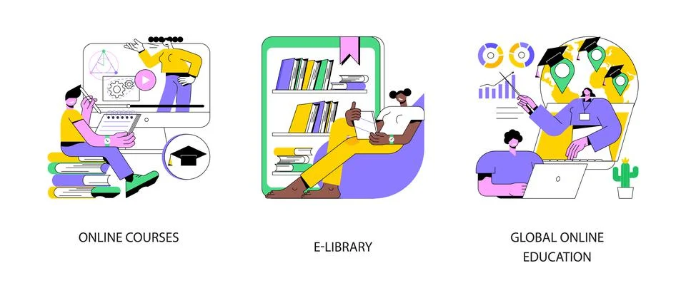 E-learning tools abstract concept vector illustrations. 스톡 일러스트