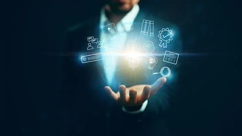E learning tools and resources in a modern setting for students and teachers Stock Photos