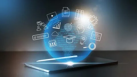 E learning tools showing classes and resources on a digital tablet in a modern Stock Photos