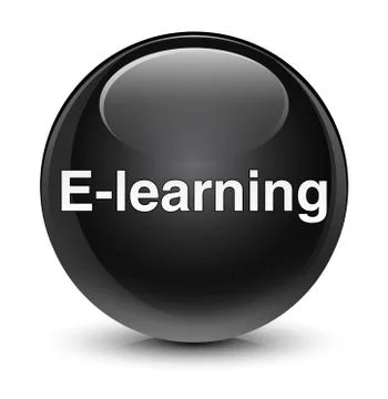 E-learning training glassy black round button Illustrazione stock
