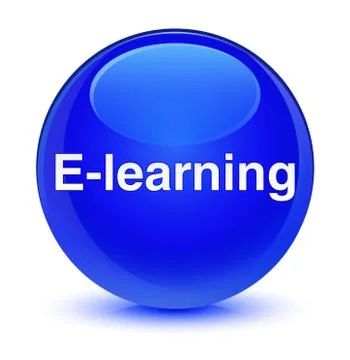 E-learning training glassy blue round button Stock Illustration