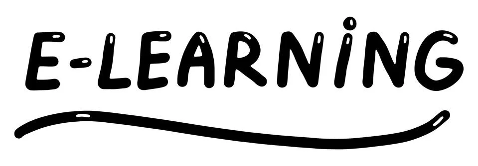 E-learning. Training, learn, courses, education concept. Lettering calligraph Stock Illustration