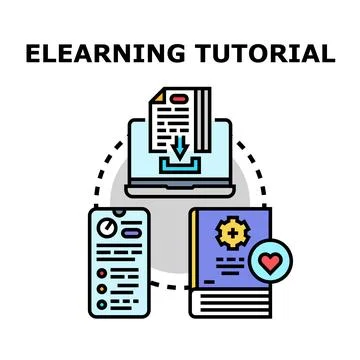 E learning tutorial material access and digital education process Stock Illustration