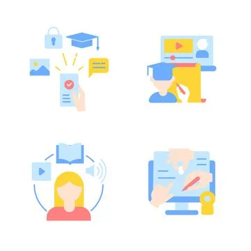 E learning vector flat color icon set Stock Illustration