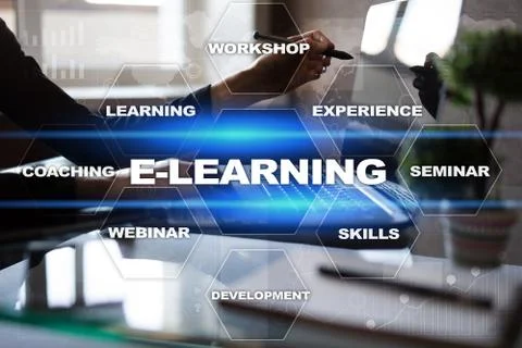 E-Learning on the virtual screen. Internet education concept. イラスト素材
