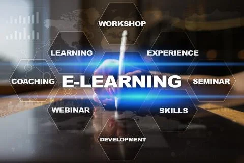 E-Learning on the virtual screen. Internet education concept Stock-Fotos