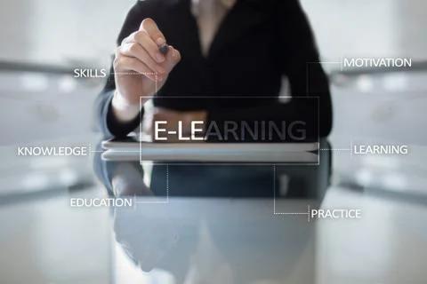 E-Learning on the virtual screen. Internet education concept Stock-Fotos