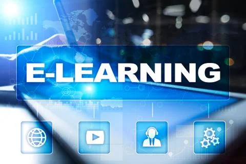 E-Learning on the virtual screen. Internet education concept 스톡 사진