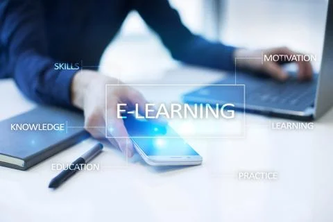 E-Learning on the virtual screen. Internet education concept. Stock-Fotos