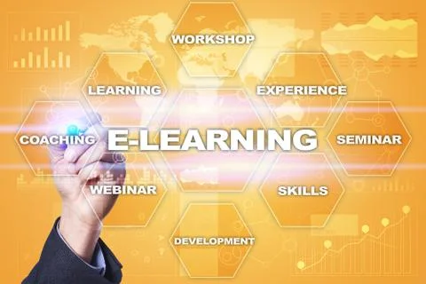 E-Learning on the virtual screen. Internet education concept. 스톡 사진
