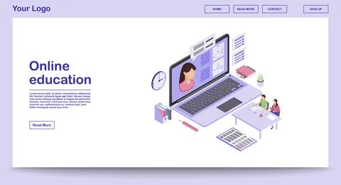 E learning webpage vector template with isometric illustration 스톡 일러스트