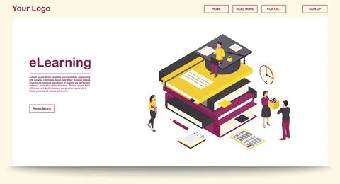E learning webpage vector template with isometric illustration Stock Illustration