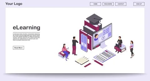 E learning webpage vector template with isometric illustration Illustrazione stock