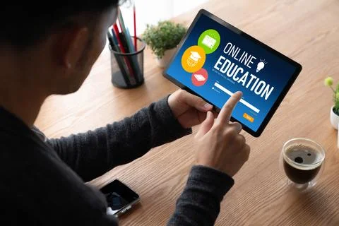 E-learning website with modish sofware for student to study on the internet Stock Photos