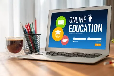 E-learning website with modish sofware for student to study on the internet Stock Photos