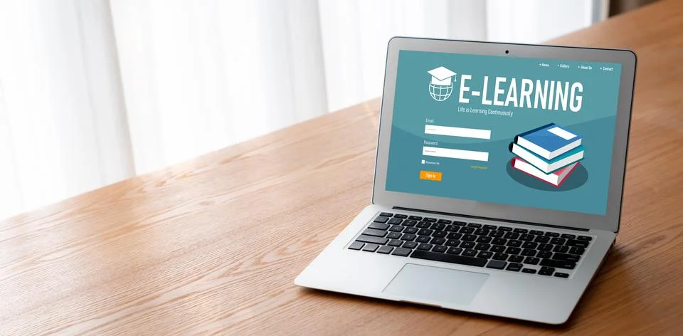 E-learning website with modish sofware for student to study on the internet Stock Photos