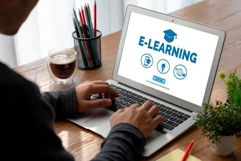 E-learning website with modish sofware for student to study on the internet Stock Photos