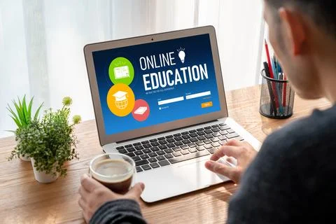 E-learning website with modish sofware for student to study on the internet Stock Photos