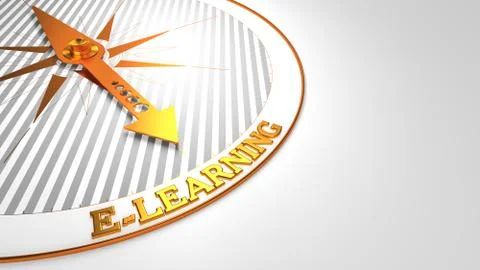 E-Learning on White with Golden Compass. Stock Illustration