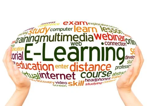 E-Learning word cloud hand sphere concept Illustrazione stock