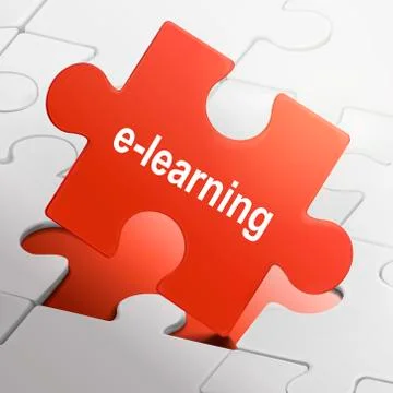 E-learning word on red puzzle pieces Illustrazione stock