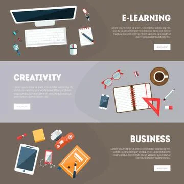 E-learning,Creativity, Business Banners Templates Set, Online Education Illustrazione stock