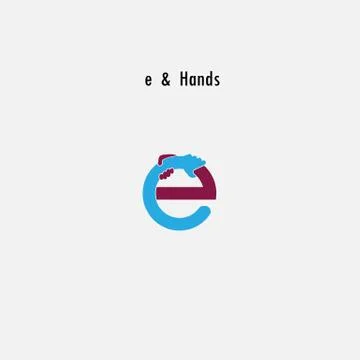 E- Letter abstract icon and hands logo design vector template.Business offer Stock Illustration