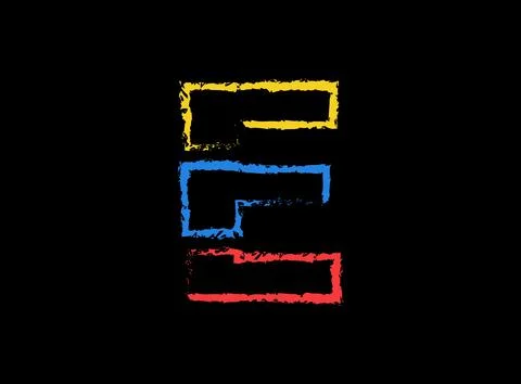 E letter hand write vector desing, brush font logo. Blue, red, yellow color o Stock Illustration