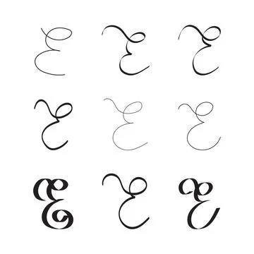 E Letter Initial Cursive Hand Written Calligraphic Alphabet Set for Logo Bran Stock Illustration
