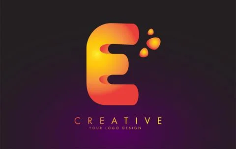 E Letter Logo Design Template with Orange Colors and Dots. Stock Illustration