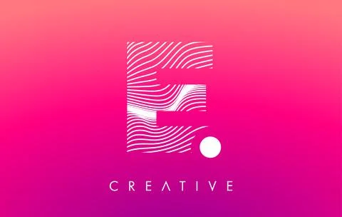 E Letter Logo with White Warp Lines Effect on Purple Background Vector Illustrazione stock