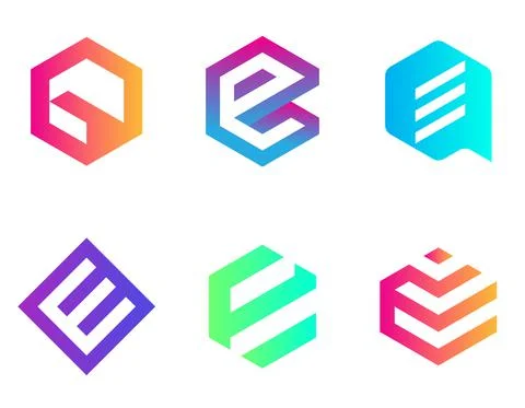 E Letter Set Logo Design Icon Vector Stock Illustration