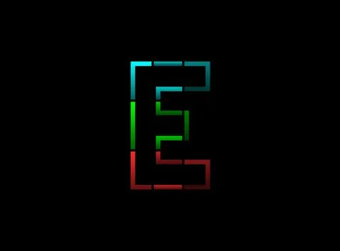 E letter vector outline stroke desing, font logo. Red, green, blue color on b Stock Illustration