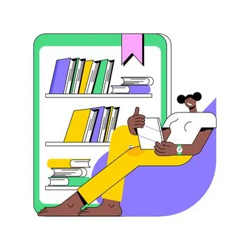 E-library abstract concept vector illustration. Illustrazione stock