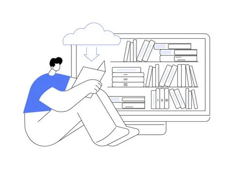 E-library abstract concept vector illustration. Stock Illustration