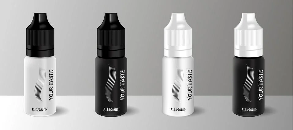 E liquid dropper bottle set in black white color Stock Illustration