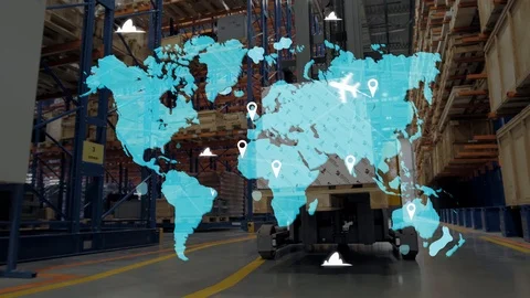 E-Logistics international delivery concept, World map with logistic network Stock Footage 120884347
