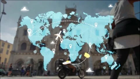E-Logistics international delivery concept, World map with logistic network Stock Footage 155343792