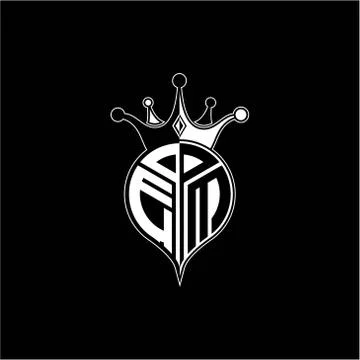 E M circle monogram logo emblem style with clown crown shape vector decoratio Stock Illustration