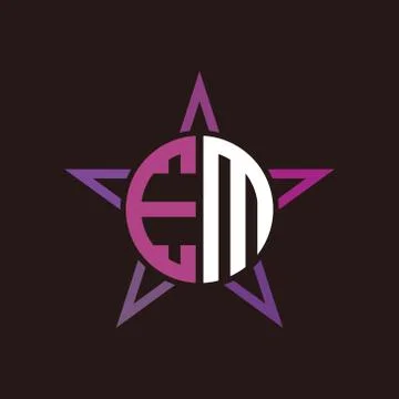 E M initials circle with stars and black background Stock Illustration