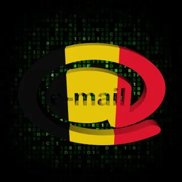 E-mail address at symbol with belgian flag on hex illustration Illustrazione stock