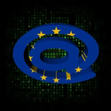E-mail address at symbol with eu flag on hex illustration Illustrazione stock