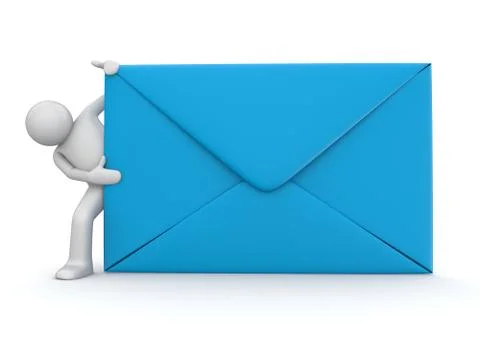 E-mail and character. blue envelope. isolated. Stock Illustration