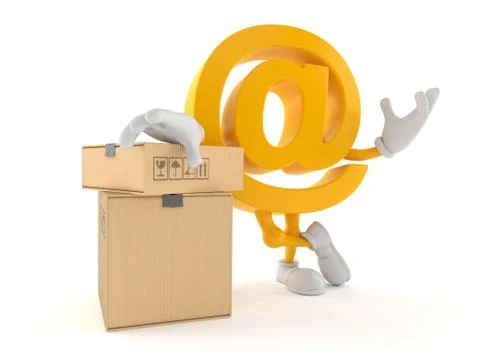 E-mail character with stack of boxes 스톡 일러스트