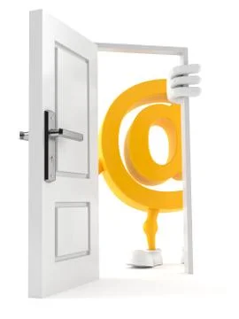 E-mail character standing close to open door Stock Illustration