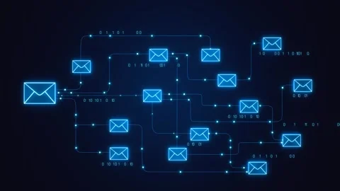 E-mail communication, mail server, data exchange. Video stock 303561568
