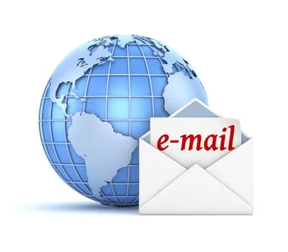 E-mail concept with world and envelope, This is a 3d computer generated image. Stock Illustration