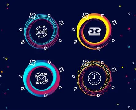 E-mail, Copywriting notebook and Update data icons. Clock sign. Stock Illustration