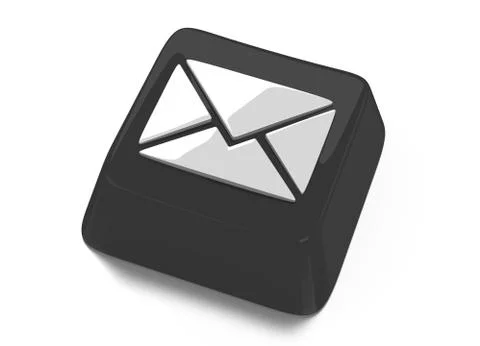 E-mail envelope icon in white on black computer key. 3d illustration. isolate Illustrazione stock