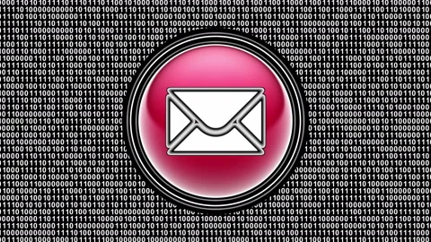 E-mail icon. Binary code ( array of bits ) in the screen. Looping footage. Stock Footage 123786884